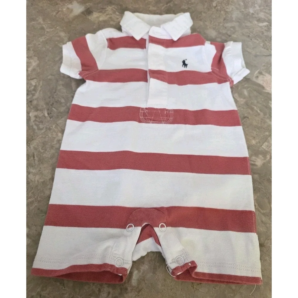 Ralph Lauren Polo Girls Red White Striped‎ One Piece Jumper 3 Months L Patriotic